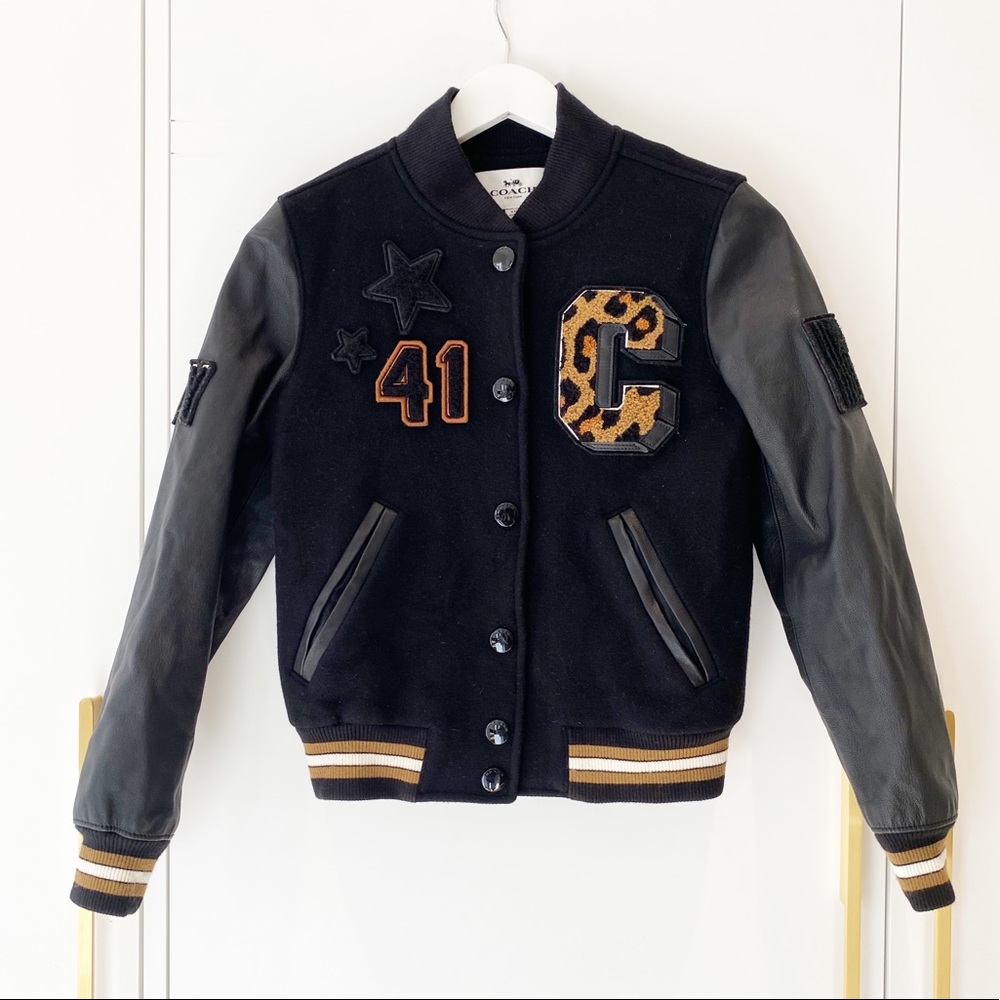 Coach Black Varsity Jacket with Brown Accents